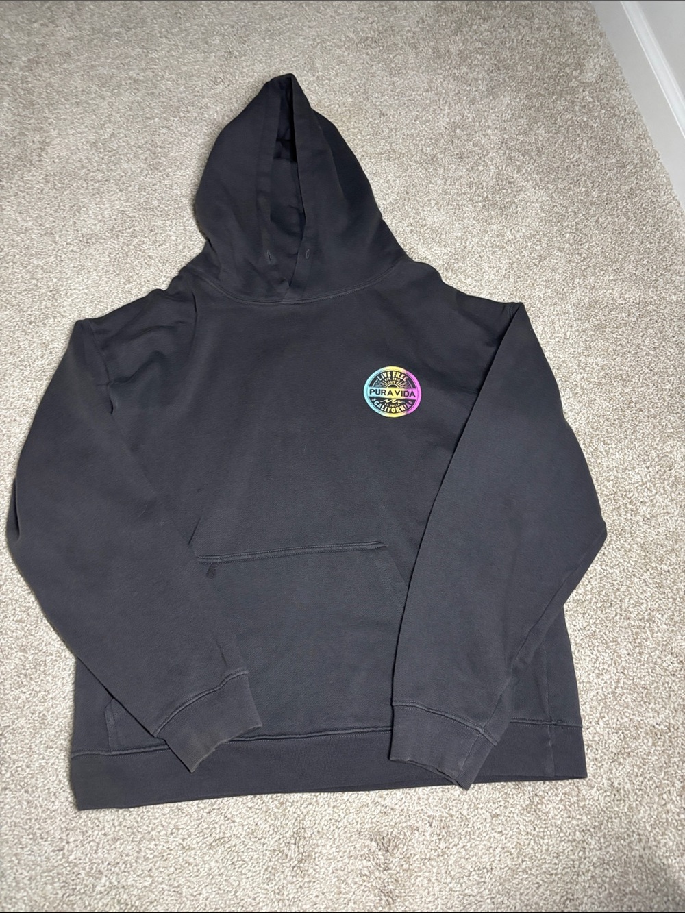 Pura Vida Black Crewneck Hoodie with Rainbow Logo - women